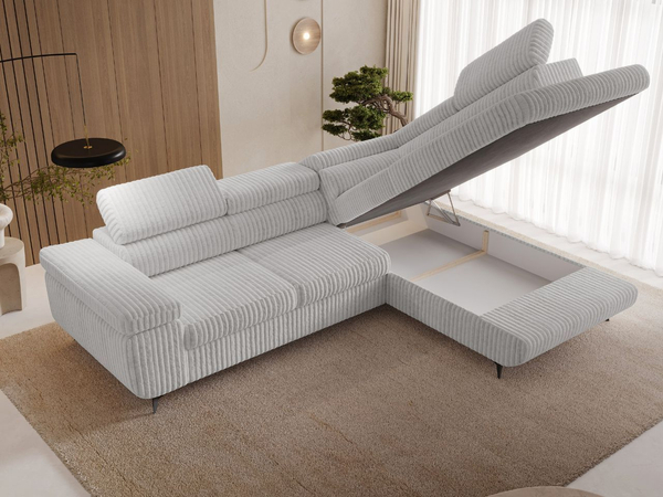 Ecksofa L-Form mit Schlaffunktion und Bettkasten Argon Rechts Grau