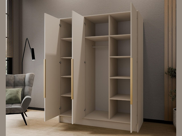 Kleiderschrank mit Spiegel 150 cm Lucca Kaschmir mit goldenen Griffen