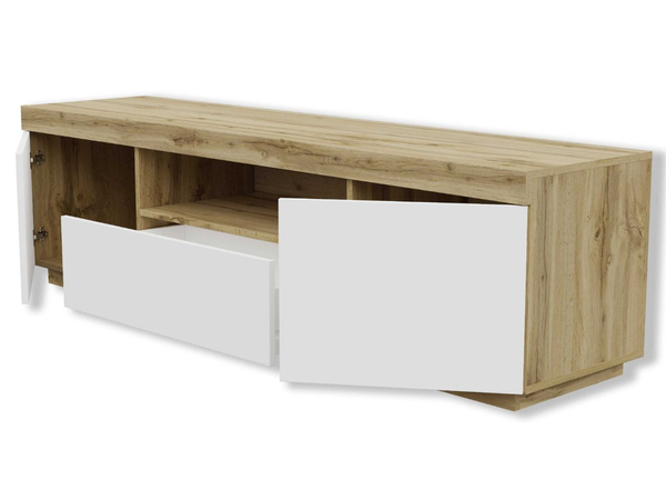 Wohnzimmer-Set – TV-Schrank und Kommode Asumi Weiß und Eiche Wotan