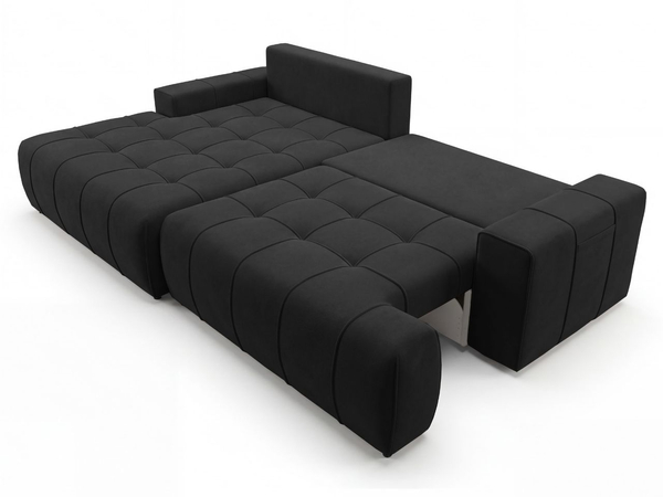 Ecksofa L-Form mit Schlaffunktion und Bettkasten Tulio Links Schwarz