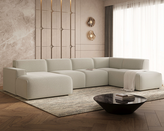 Wohnlandschaft Rechts Belluno Bouclé-Stoff Beige