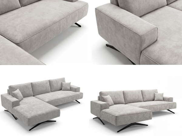 Ecksofa L-Form auf Metallbeinen Leto Links Grau