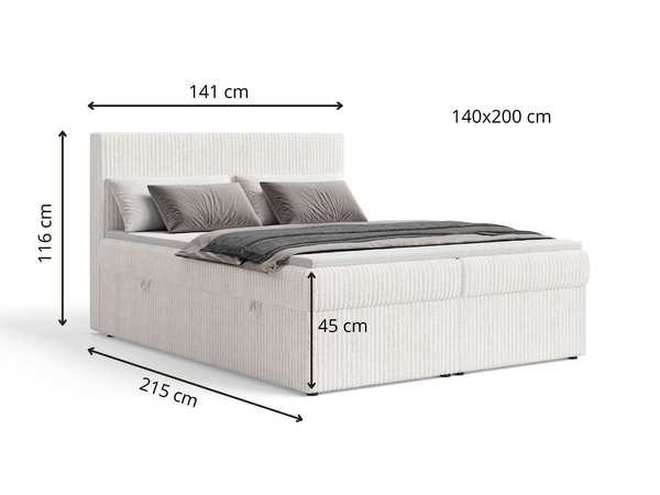 Boxspringbett mit Bettkasten 140X200 Brisa Creme