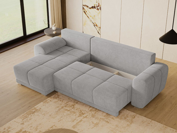 Ecksofa L-Form mit Schlaffunktion und Bettkasten Monti Links Grau