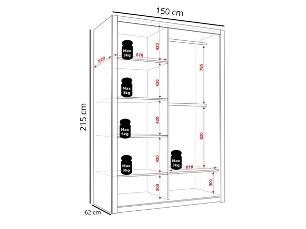 Verspiegelter Schiebeschrank Bino 150 - Artisan Eiche