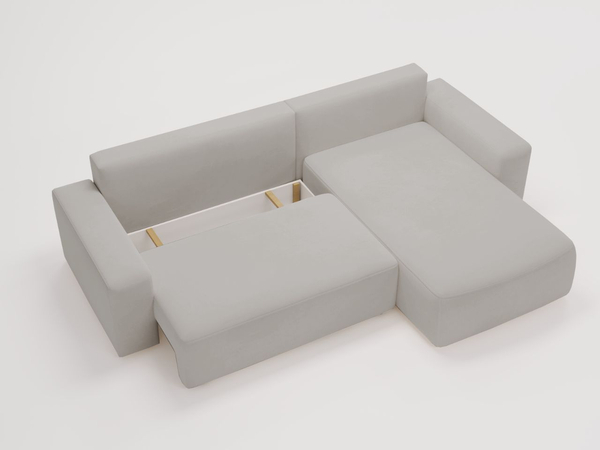 Ecksofa L-Form Rechts mit Schlaffunktion und Bettkasten Tazones Hellgrau