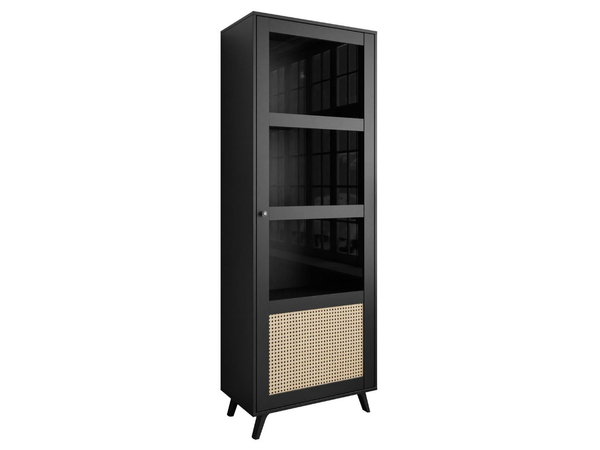 Standvitrine schmale verglasteim Boho-Stil Bellance, schwarz