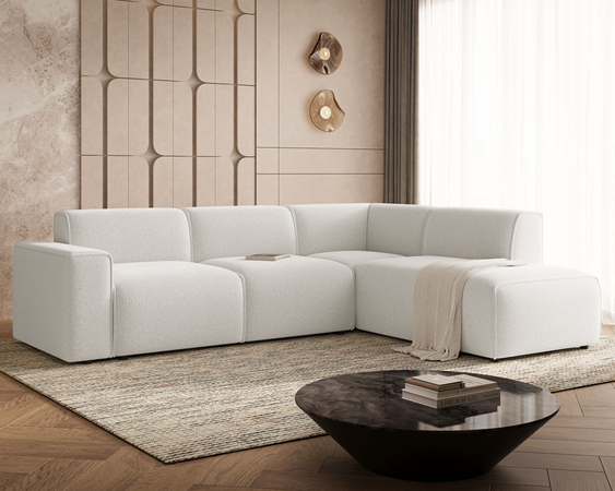 Ecksofa L-Form Rechts Eluno Bouclé-Stoff Weiß