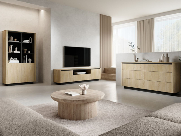 TV-Lowboard mit drei Türen Fascino Eiche Cremona / Schwarz