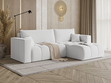 Ecksofa L-Form mit Schlaffunktion und Bettkasten Neva Bouclé-Stoff Weiß