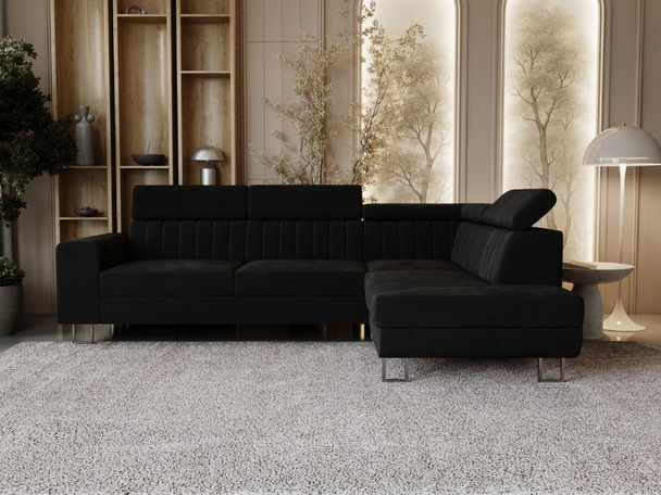 Ecksofa mit Schlaffunktion und Bettkasten Berona rechts Schwarz