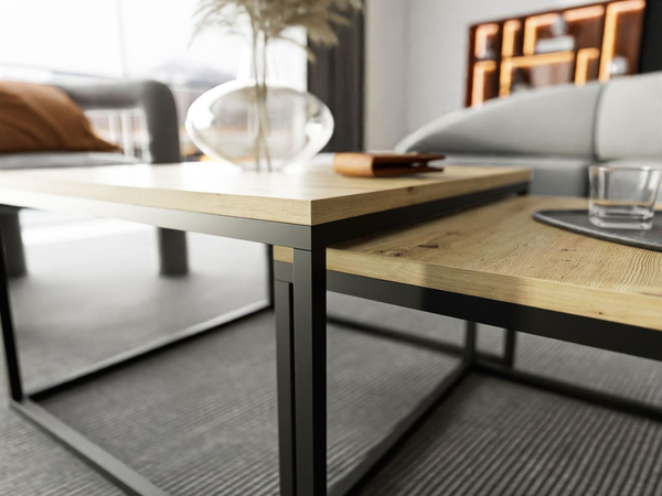Wohnzimmer-Set im Loft-Stil Asumi Schwarz und Eiche Wotan