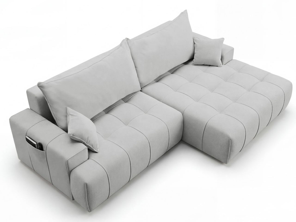 Ecksofa L-Form mit Schlaffunktion und Bettkasten Tulio Rechts Grau