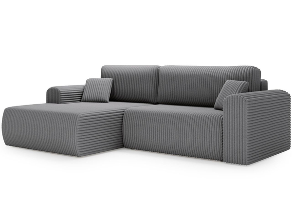 Ecksofa mit Schlaffunktion und Bettkasten Belvio links Dunkelgrau