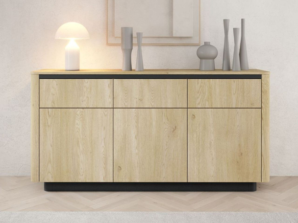 Kommode mit Türen und Schubladen 160 cm Fascino Eiche Cremona, Schwarz