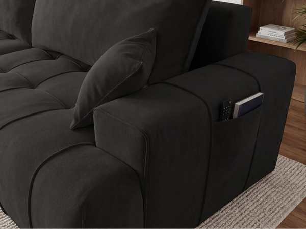 Ecksofa L-Form mit Schlaffunktion und Bettkasten Tulio Links Schwarz