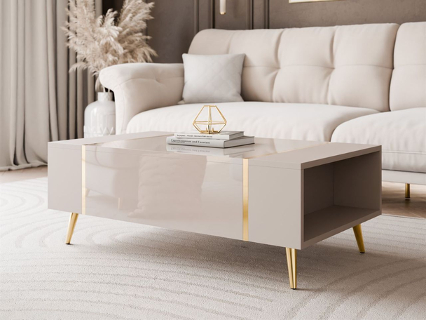 Couchtisch auf goldenen Beinen im Glamour-Stil Lunelie Kaschmir Hochglanz