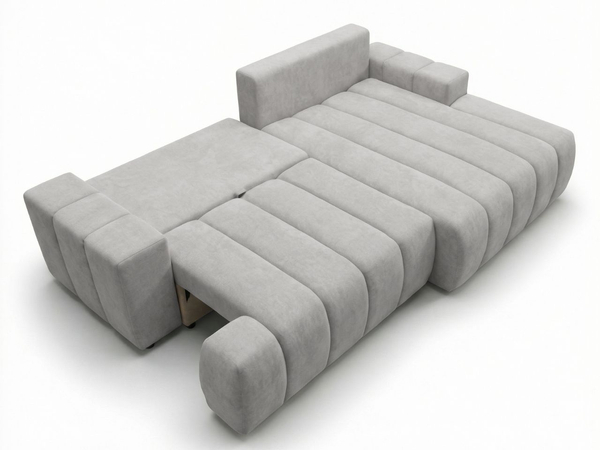 Ecksofa L-Form Rechts mit Schlaffunktion und Bettkasten Caleo Hellgrau