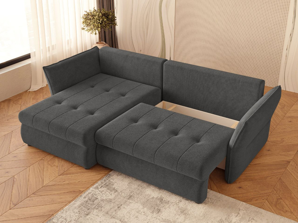 Ecksofa L-Form mit Schlaffunktion und Bettkasten Lino Dunkelgrau
