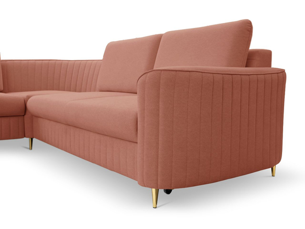 Ecksofa L-Form Rechts mit Schlaffunktion und Bettkasten Limon Orange