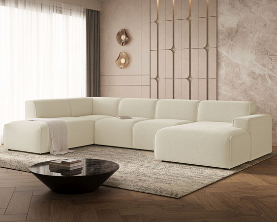 Wohnlandschaft Links Belluno Bouclé-Stoff Hellbeige