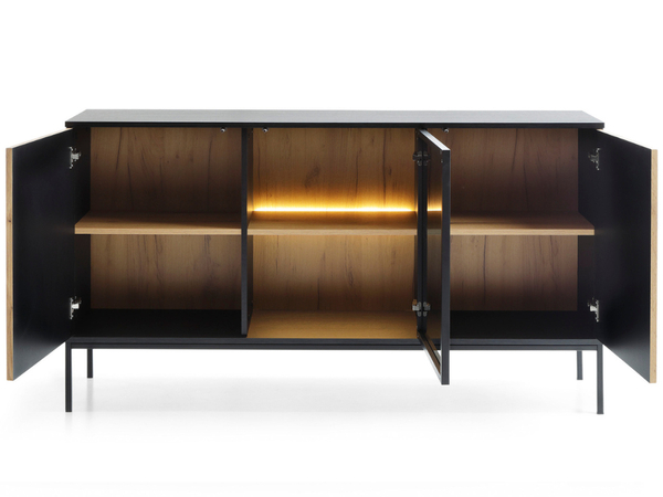 Türkommode mit Led Deo 154 cm Schwarz, Eiche Wotan