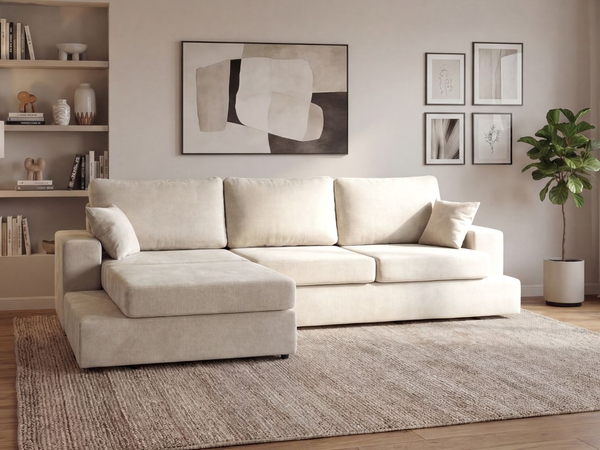 Ecksofa L-Form fürs Wohnzimmer Nesto Links Creme