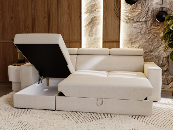 Ecksofa L-Form mit Schlaffunktion und Bettkasten Scala Beige