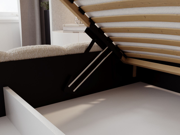 Polsterbett mit Bettkasten und Lattenrost 120x200 Modo aus Bouclé-Stoff Beige