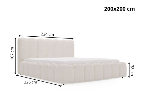 Polsterbett mit Bettkasten und Lattenrost 200x200 Smile Creme