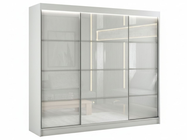 Schiebetürenschrank mit Sprossen 250 cm mit LED-Beleuchtung Ponti Weiß