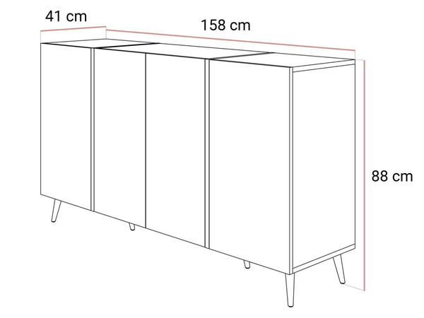 Viertürige Kommode 158 cm Glamour-Stil auf goldfarbenen Metallbeinen Lunelie Kaschmirglanz