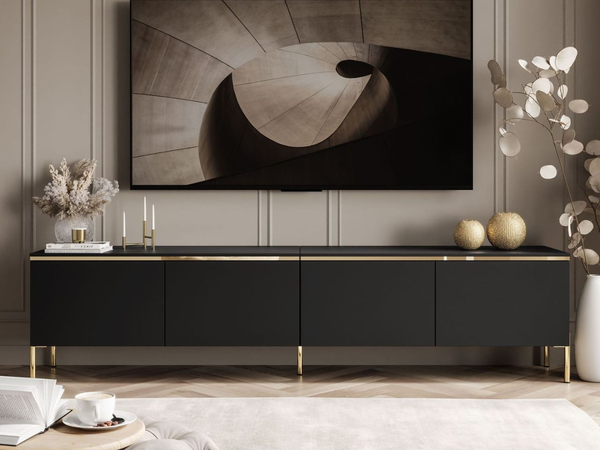 TV-Lowboard im Glamour-Stil mit LED-Beleuchtung Celle, schwarz matt