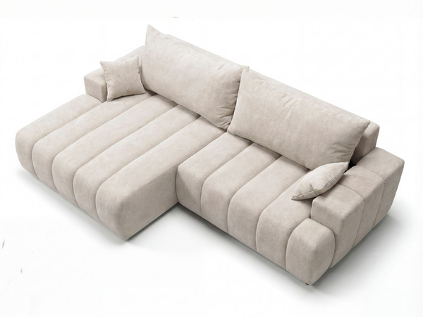 Ecksofa L-Form Links mit Schlaffunktion und Bettkasten Caleo Beige