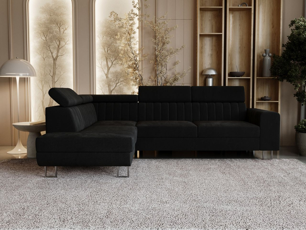 Ecksofa mit Schlaffunktion und Bettkasten Berona links Schwarz