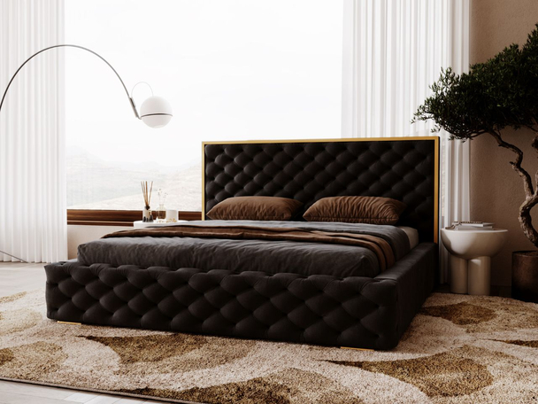 Polsterbett mit Bettkasten und Lattenrost 140x200 Wave Schwarz
