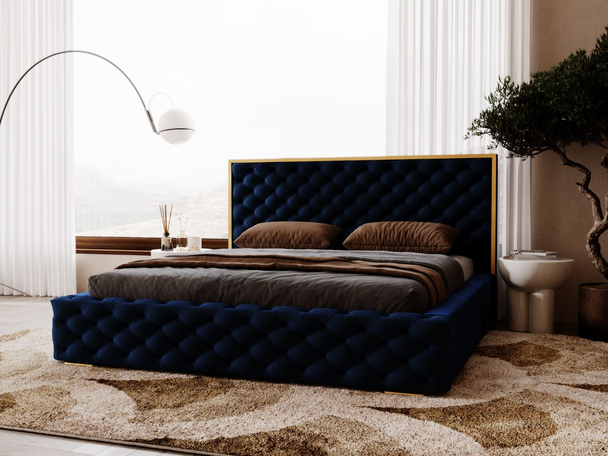 Polsterbett mit Bettkasten und Lattenrost 180x200 Wave Dunkelblau