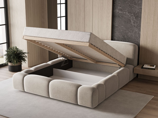Polsterbett mit Bettkasten und Lattenrost 180x200 Aubi Beige