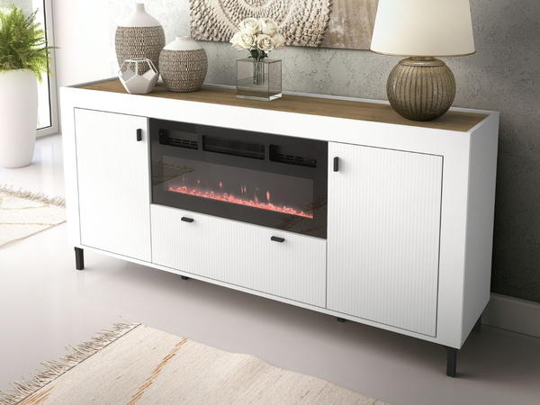 Kommode mit Türen, Schublade und Kamin Messina Weiß
