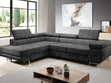 Ecksofa L-Form Links mit Schlaffunktion und Bettkasten Solam L Dunkelgrau