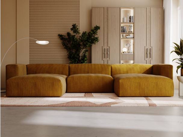 Wohnlandschaft Universell Moderne Cord Ecksofa Landi Honigfarben