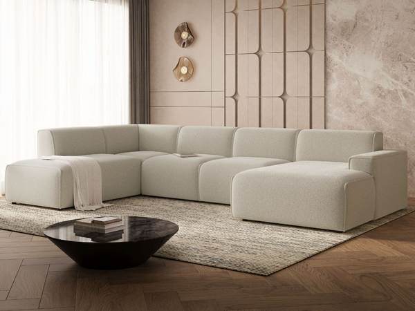 Wohnlandschaft Links Belluno Bouclé-Stoff Beige