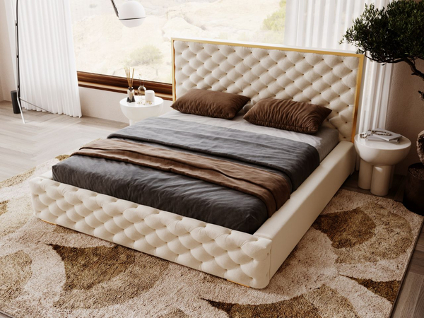 Polsterbett mit Bettkasten und Lattenrost 200x200 Wave Beige