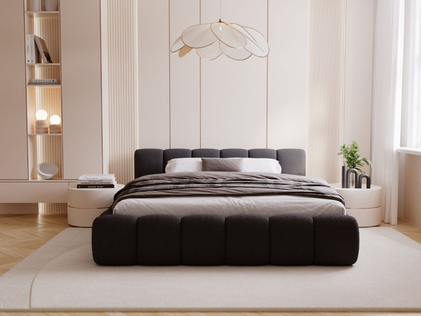 Polsterbett mit Bettkasten und Lattenrost 140x200 Cloud Low Bouclé-Stoff Schwarz