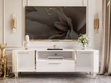 Wohnzimmer-Set mit goldenen Metallbeinen und goldenen Griffen Lunelie Weiß Hochglanz