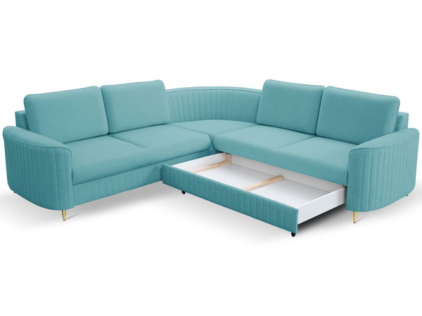 Ecksofa L-Form Links mit Schlaffunktion und Bettkasten Limon Blau
