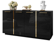 Viertürige Kommode 158 cm Glamour-Stil mit goldenen Griffen Lunelie Schwarzglanz