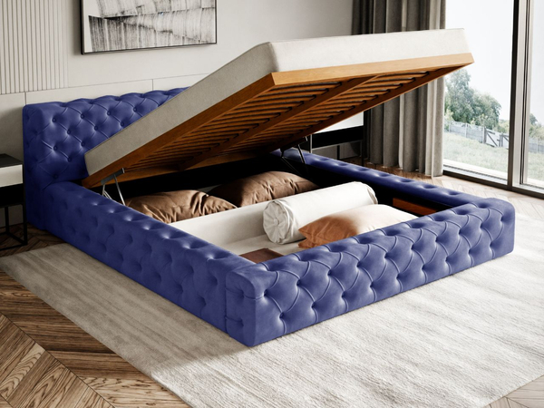 Polsterbett mit Bettkasten und Lattenrost 180x200 Palini Dunkelblau
