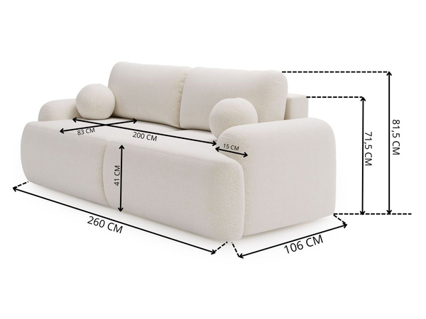 Sofa mit Schlaffunktion und Bettkasten Aurio Creme