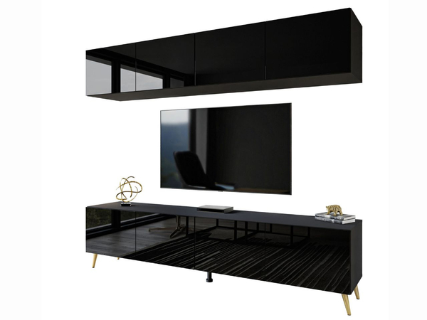 Wohnwand für das Wohnzimmer auf Goldenen Metallbeinen Noaé Weiß Hochglanz
